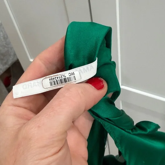 Amanda Uprichard Sandrine Mini Dress in Dark Emerald Green 100% Silk Tie Waist - Picture 15 of 15